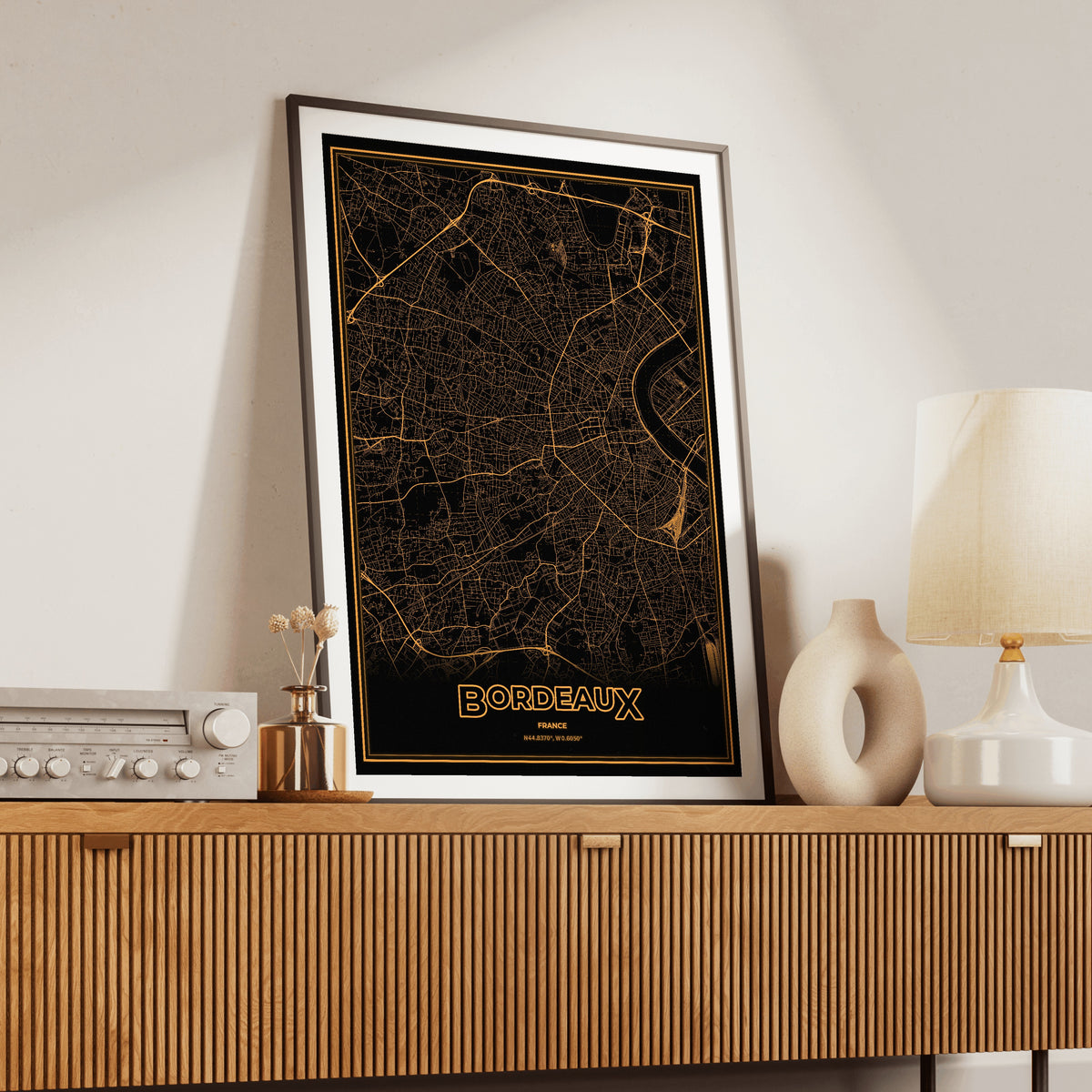 Bordeaux Phosphor Map Poster - Amber CRT