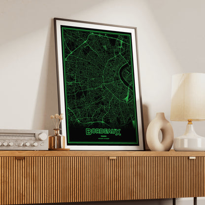Bordeaux Phosphor Map Poster - Phosphor Green