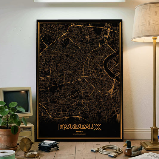 Bordeaux Phosphor Map Poster - Amber CRT