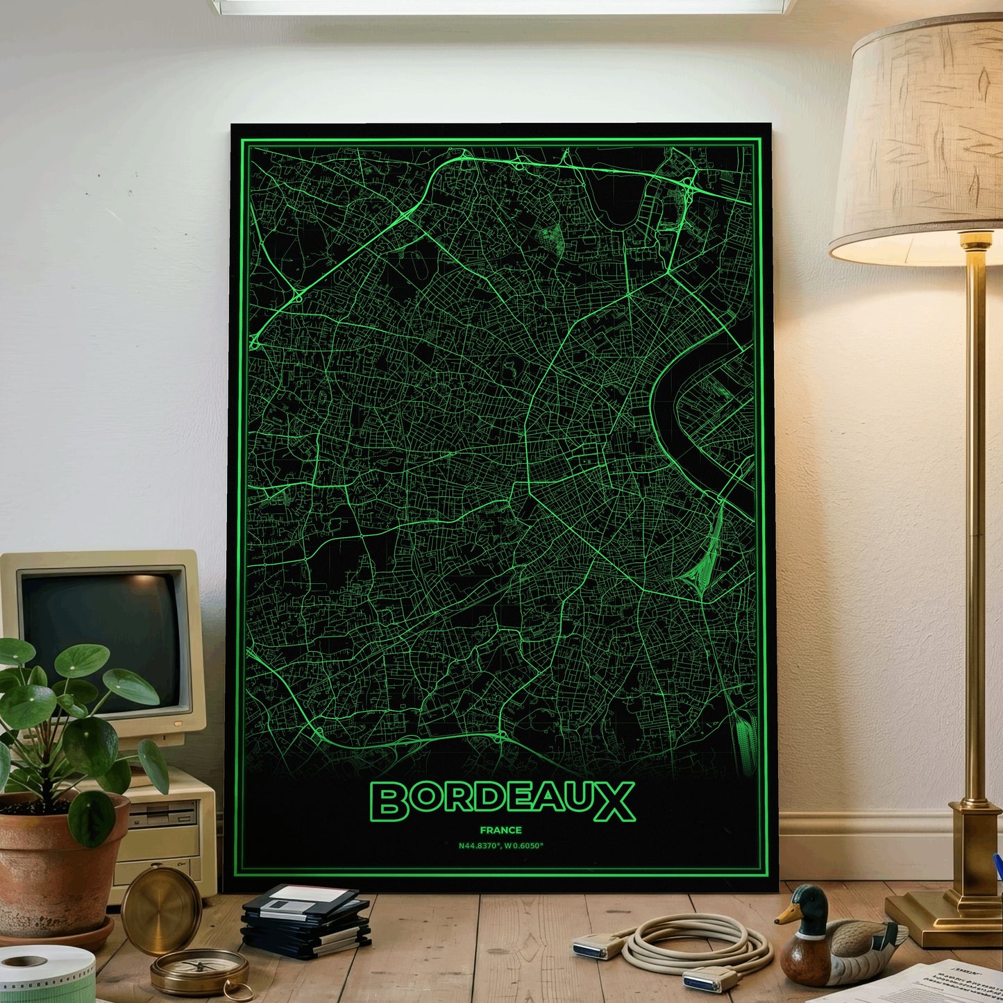 Bordeaux Phosphor Map Poster - Phosphor Green