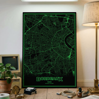 Bordeaux Phosphor Map Poster - Phosphor Green