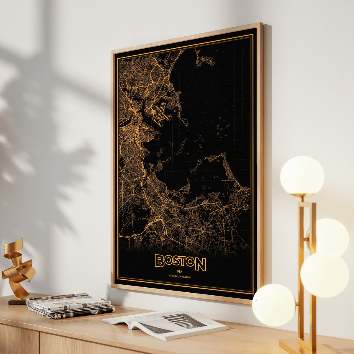 Boston Phosphor Map Poster - Amber CRT