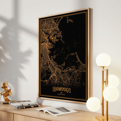 Boston Phosphor Map Poster - Amber CRT