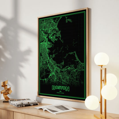 Boston Phosphor Map Poster - Phosphor Green