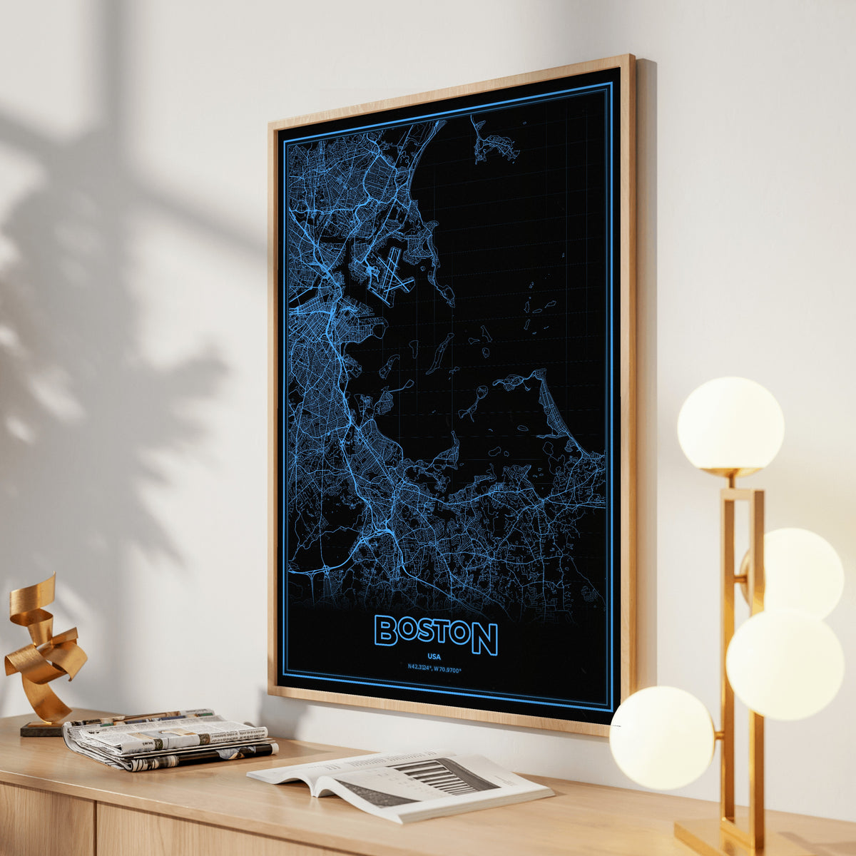 Boston Phosphor Map Poster - IBM Blue