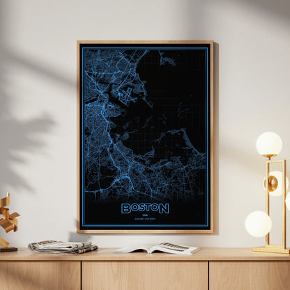 Boston Phosphor Map Poster - IBM Blue