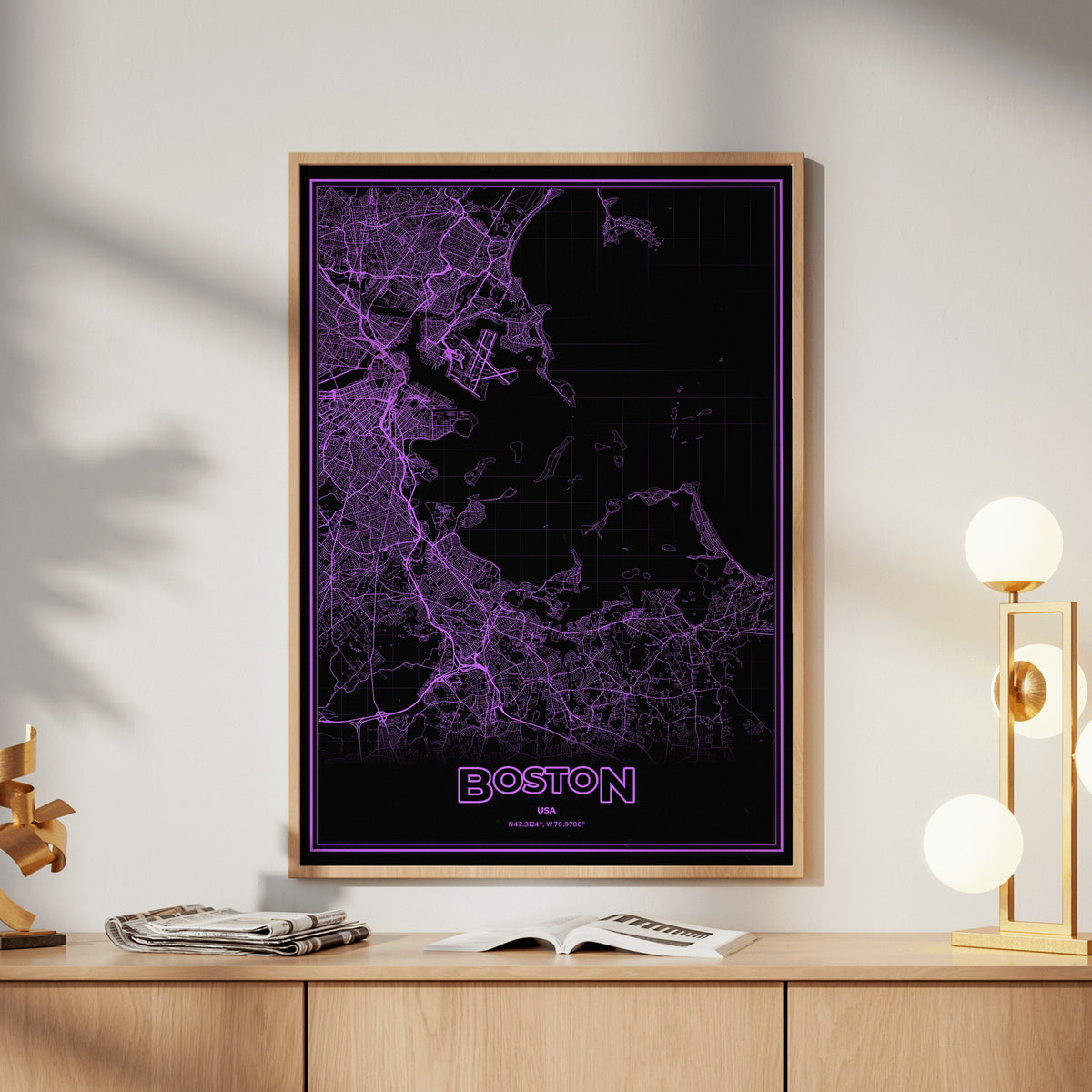 Boston Phosphor Map Poster - EGA Violet