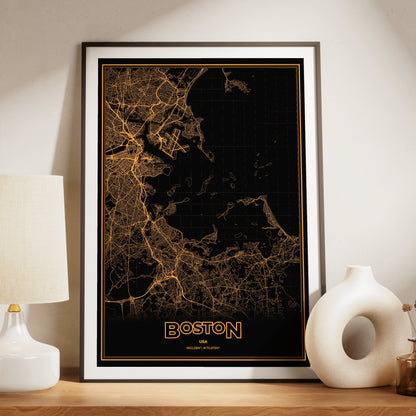 Boston Phosphor Map Poster - Amber CRT