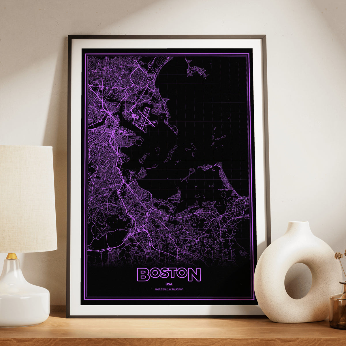 Boston Phosphor Map Poster - EGA Violet