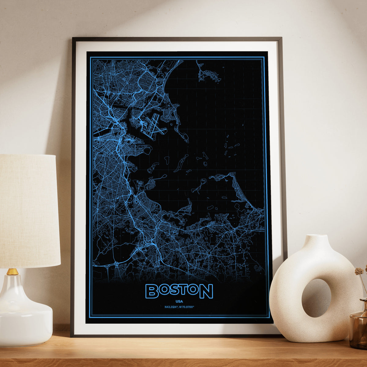 Boston Phosphor Map Poster - IBM Blue