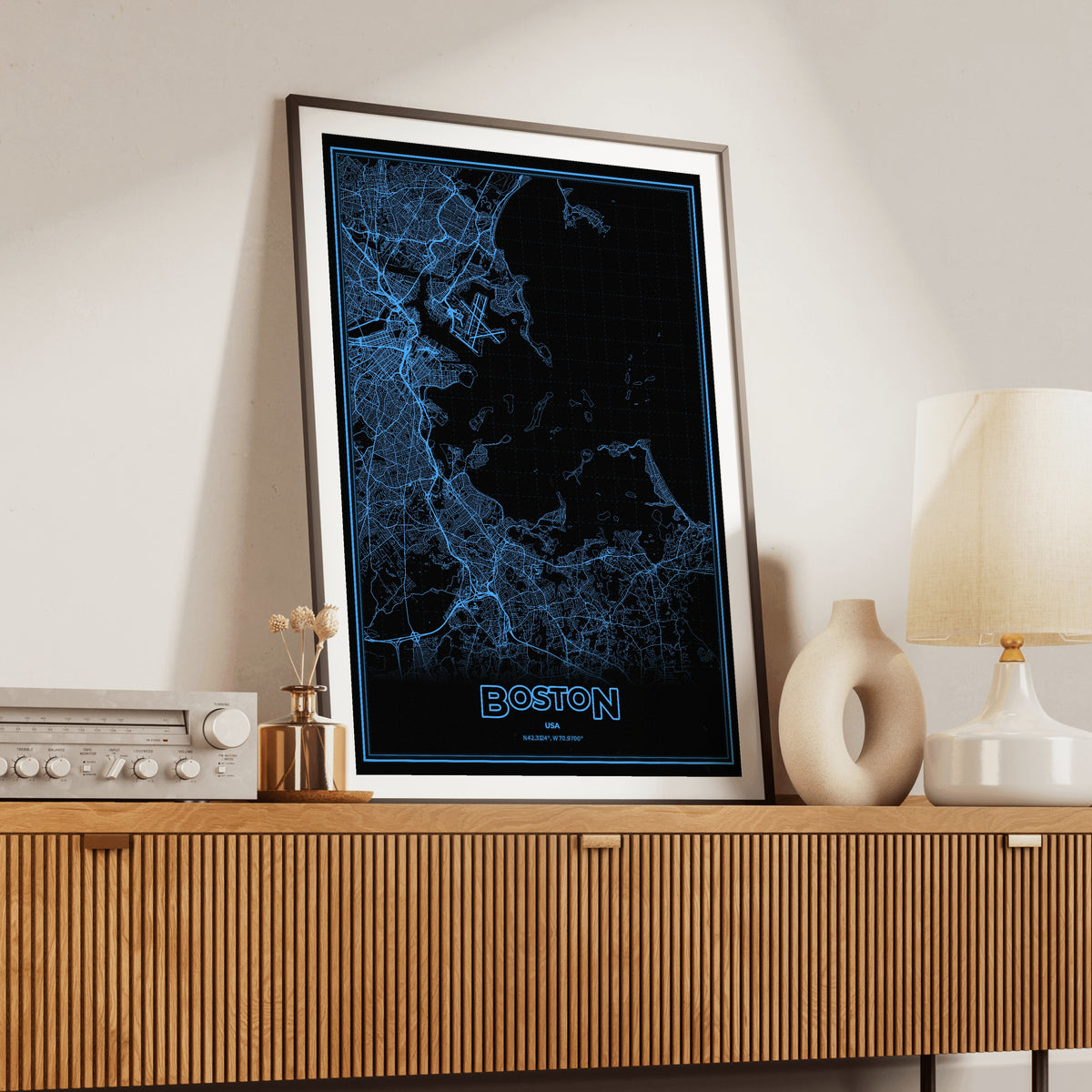 Boston Phosphor Map Poster - IBM Blue