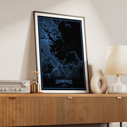 Boston Phosphor Map Poster - IBM Blue