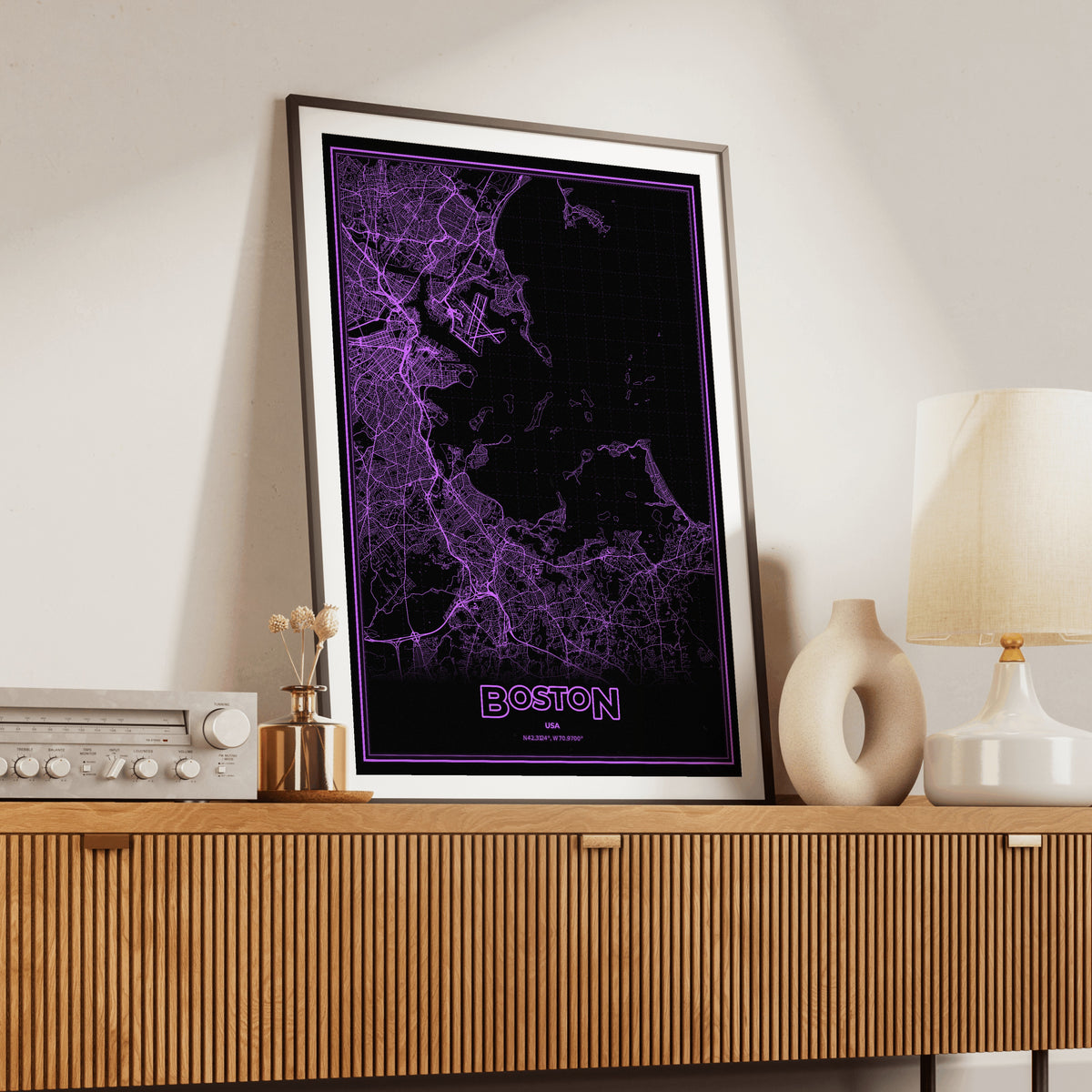 Boston Phosphor Map Poster - EGA Violet