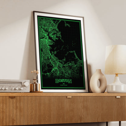 Boston Phosphor Map Poster - Phosphor Green