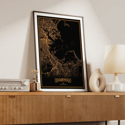 Boston Phosphor Map Poster - Amber CRT