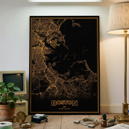 Boston Phosphor Map Poster - Amber CRT
