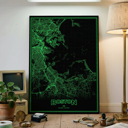 Boston Phosphor Map Poster - Phosphor Green
