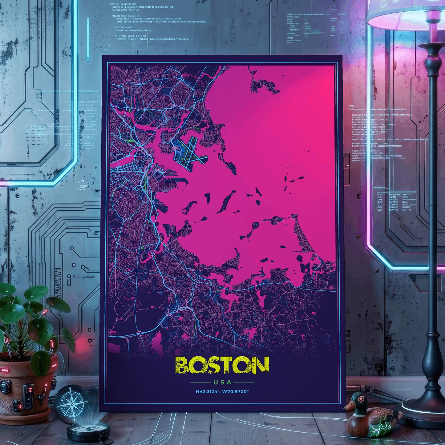 Boston Cyberpunk Map Poster