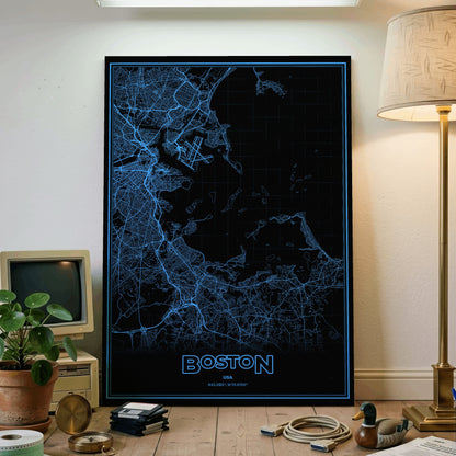 Boston Phosphor Map Poster - IBM Blue