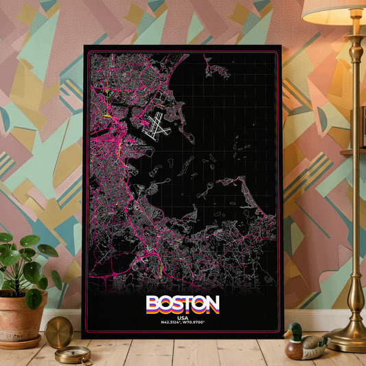 Boston Retro Map Poster