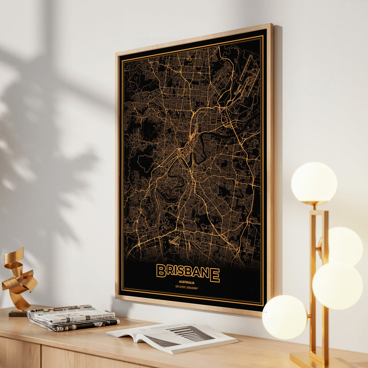 Brisbane Phosphor Map Poster - Amber CRT
