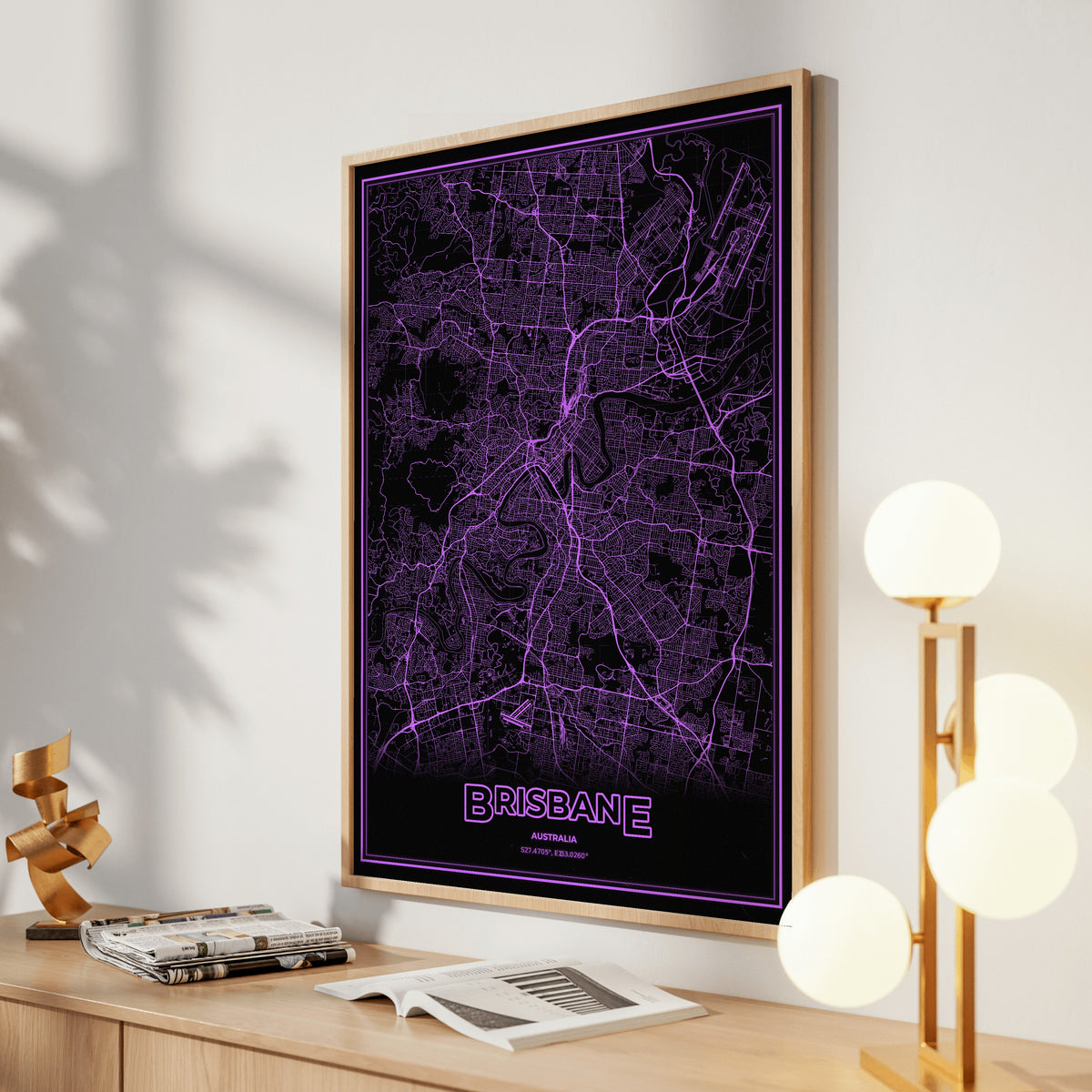 Brisbane Phosphor Map Poster - EGA Violet