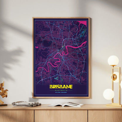Brisbane Cyberpunk Map Poster