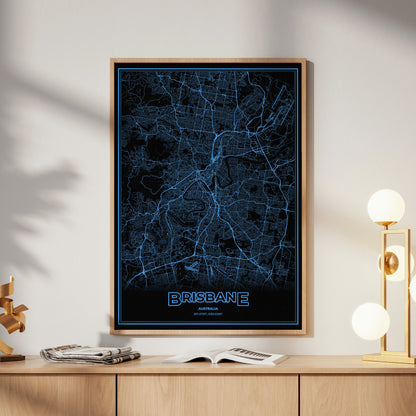 Brisbane Phosphor Map Poster - IBM Blue