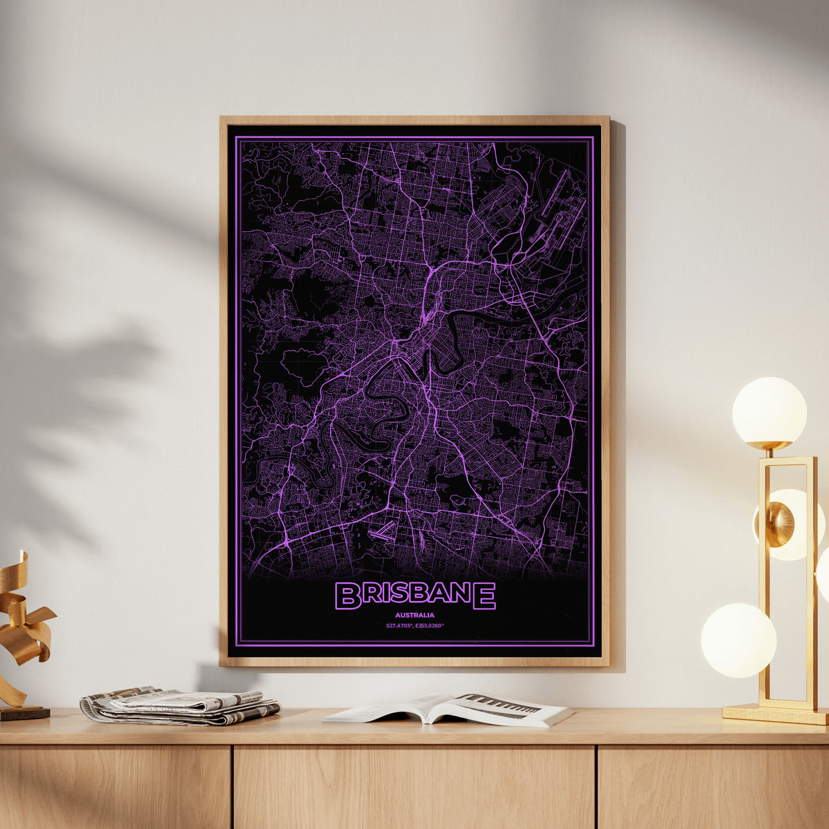 Brisbane Phosphor Map Poster - EGA Violet