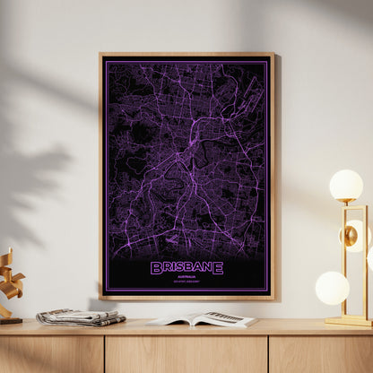 Brisbane Phosphor Map Poster - EGA Violet