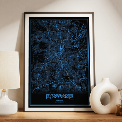 Brisbane Phosphor Map Poster - IBM Blue