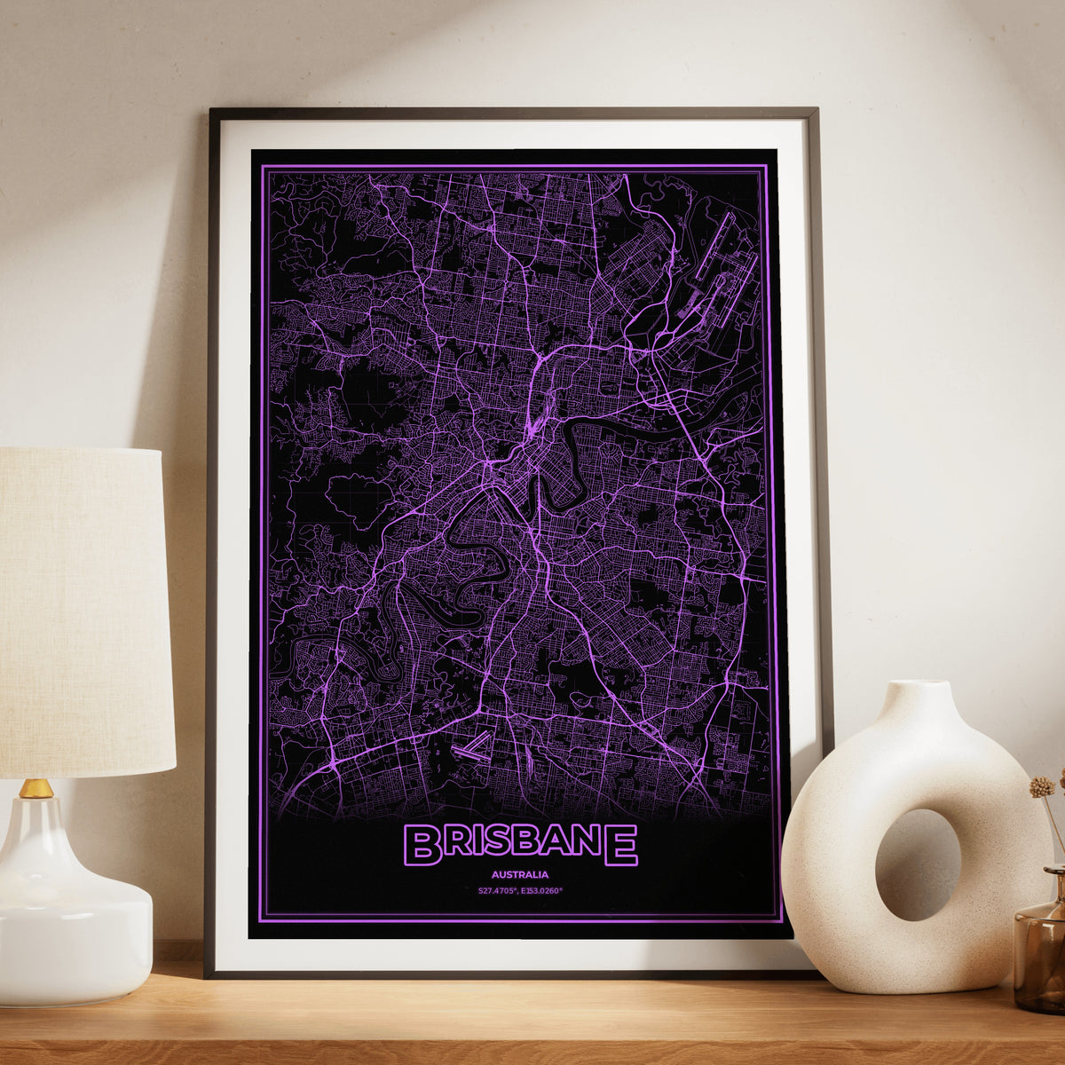 Brisbane Phosphor Map Poster - EGA Violet