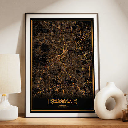 Brisbane Phosphor Map Poster - Amber CRT