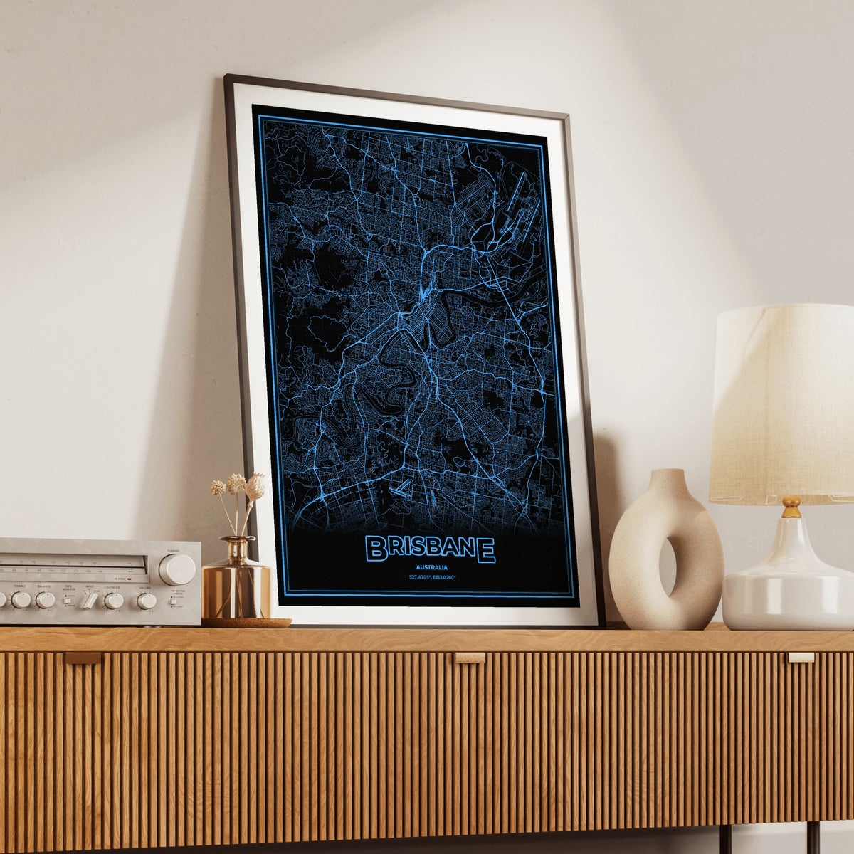 Brisbane Phosphor Map Poster - IBM Blue