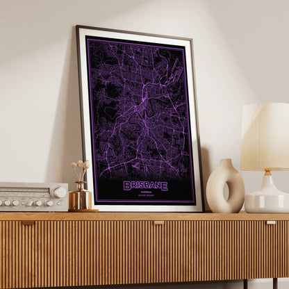 Brisbane Phosphor Map Poster - EGA Violet