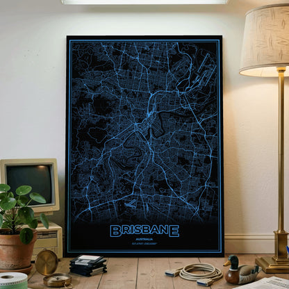 Brisbane Phosphor Map Poster - IBM Blue