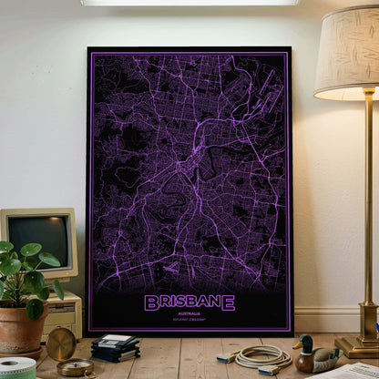Brisbane Phosphor Map Poster - EGA Violet