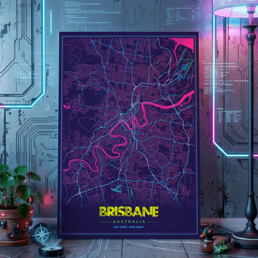 Brisbane Cyberpunk Map Poster