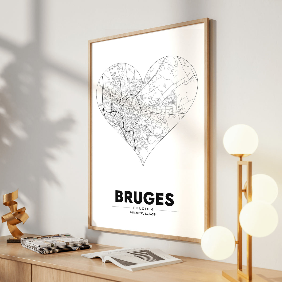 Bruges Heart Map Poster
