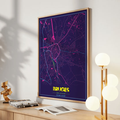 Bruges Cyberpunk Map Poster