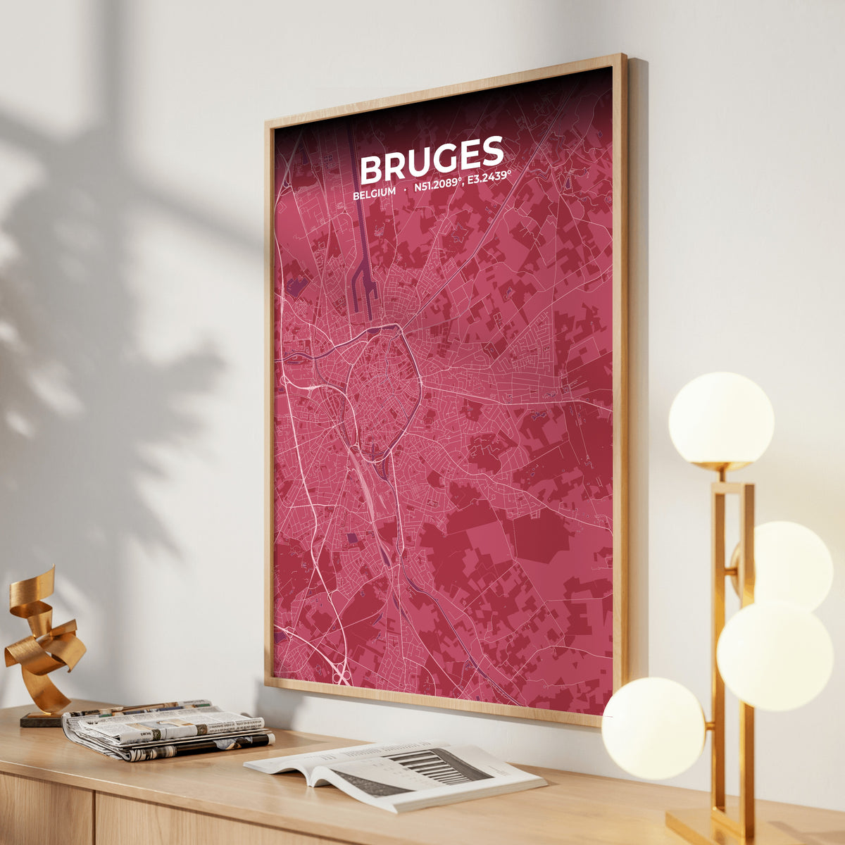Bruges Scarlet Map Poster
