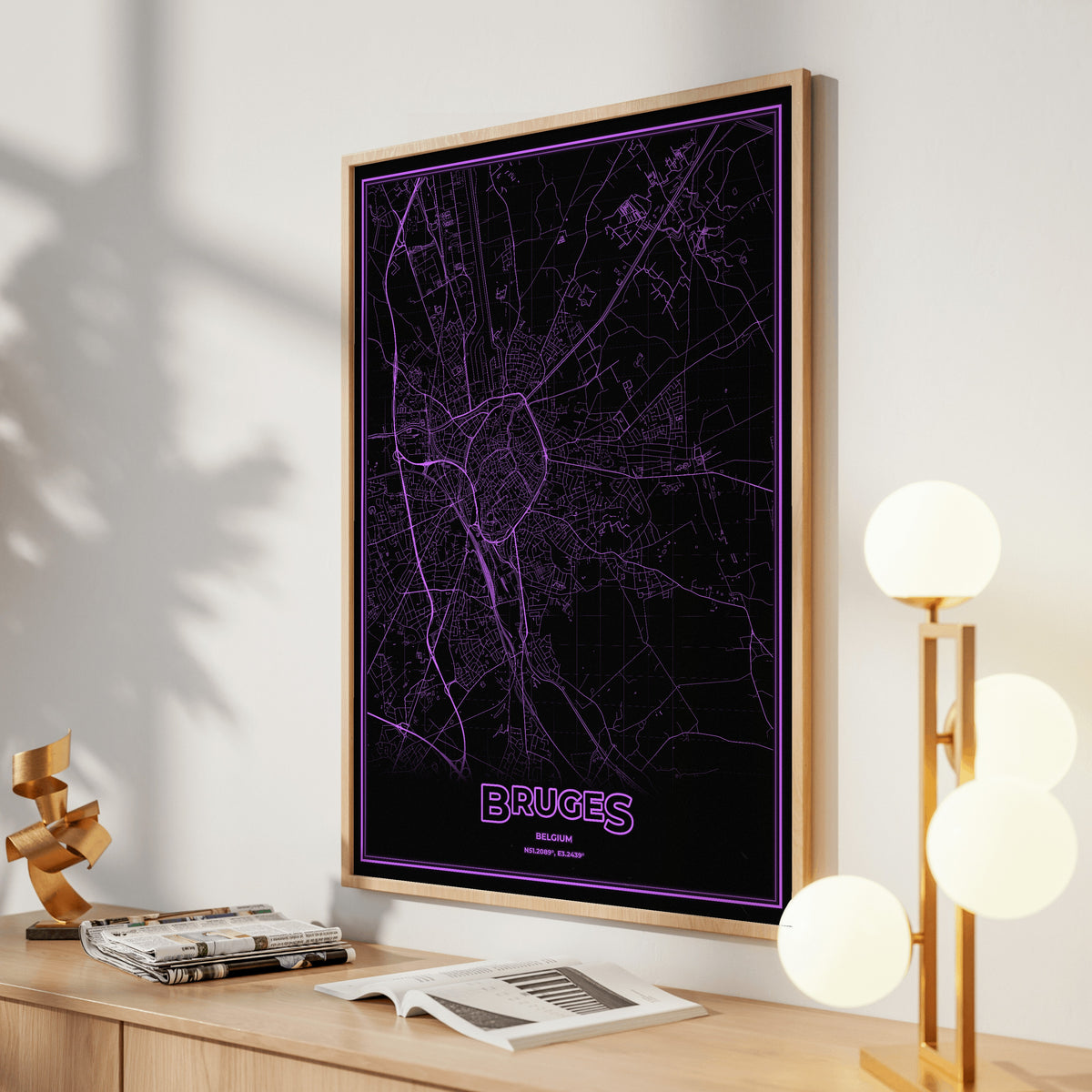Bruges Phosphor Map Poster - EGA Violet
