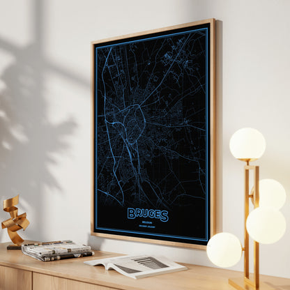 Bruges Phosphor Map Poster - IBM Blue