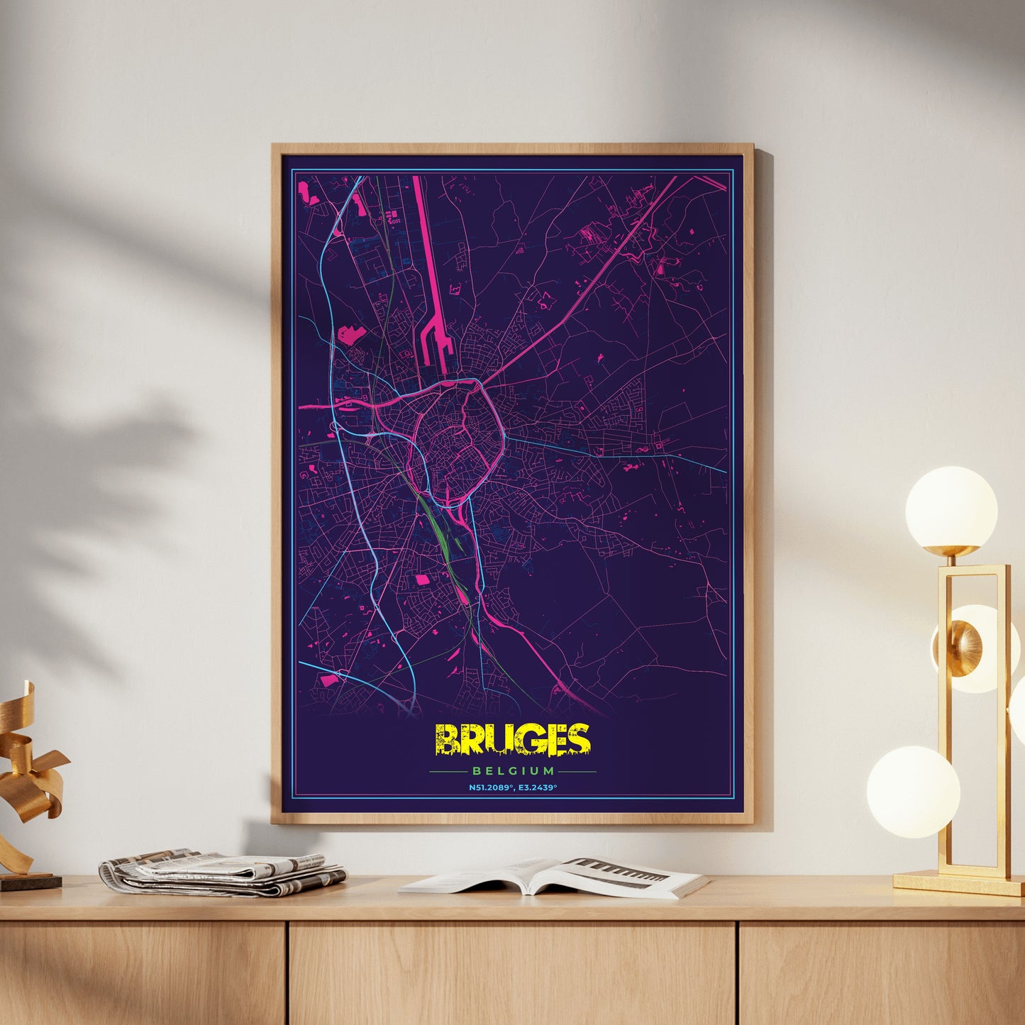 Bruges Cyberpunk Map Poster