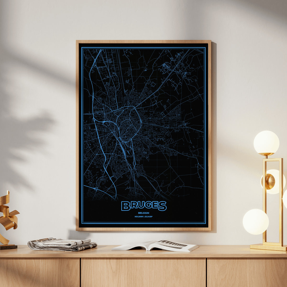 Bruges Phosphor Map Poster - IBM Blue