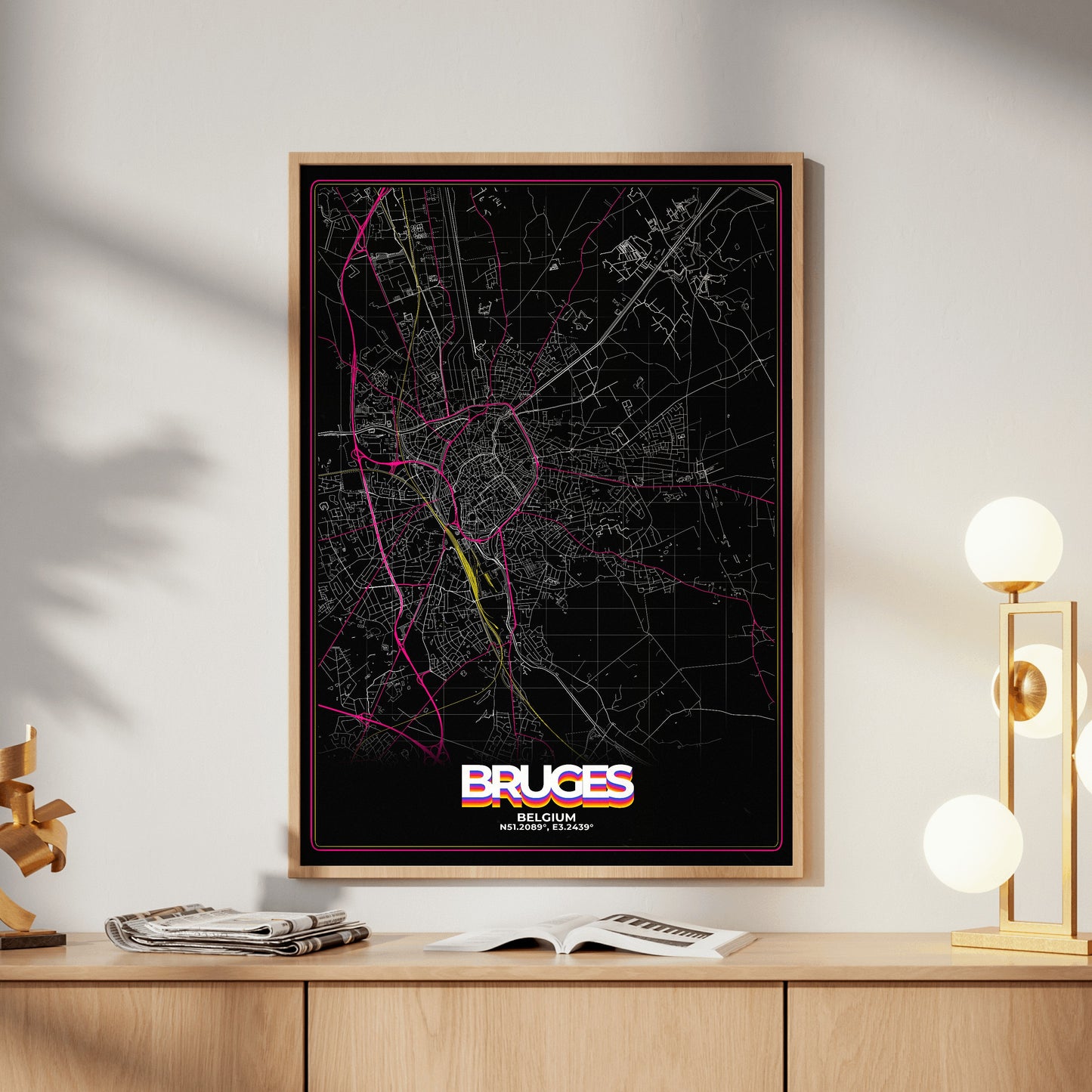 Bruges Retro Map Poster