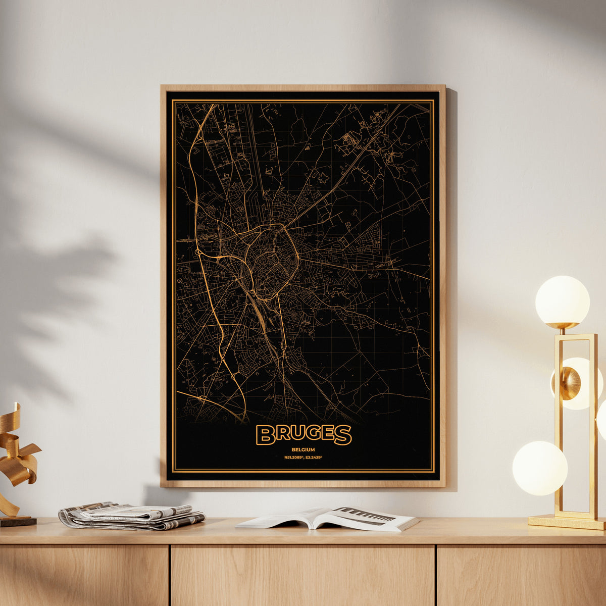 Bruges Phosphor Map Poster - Amber CRT