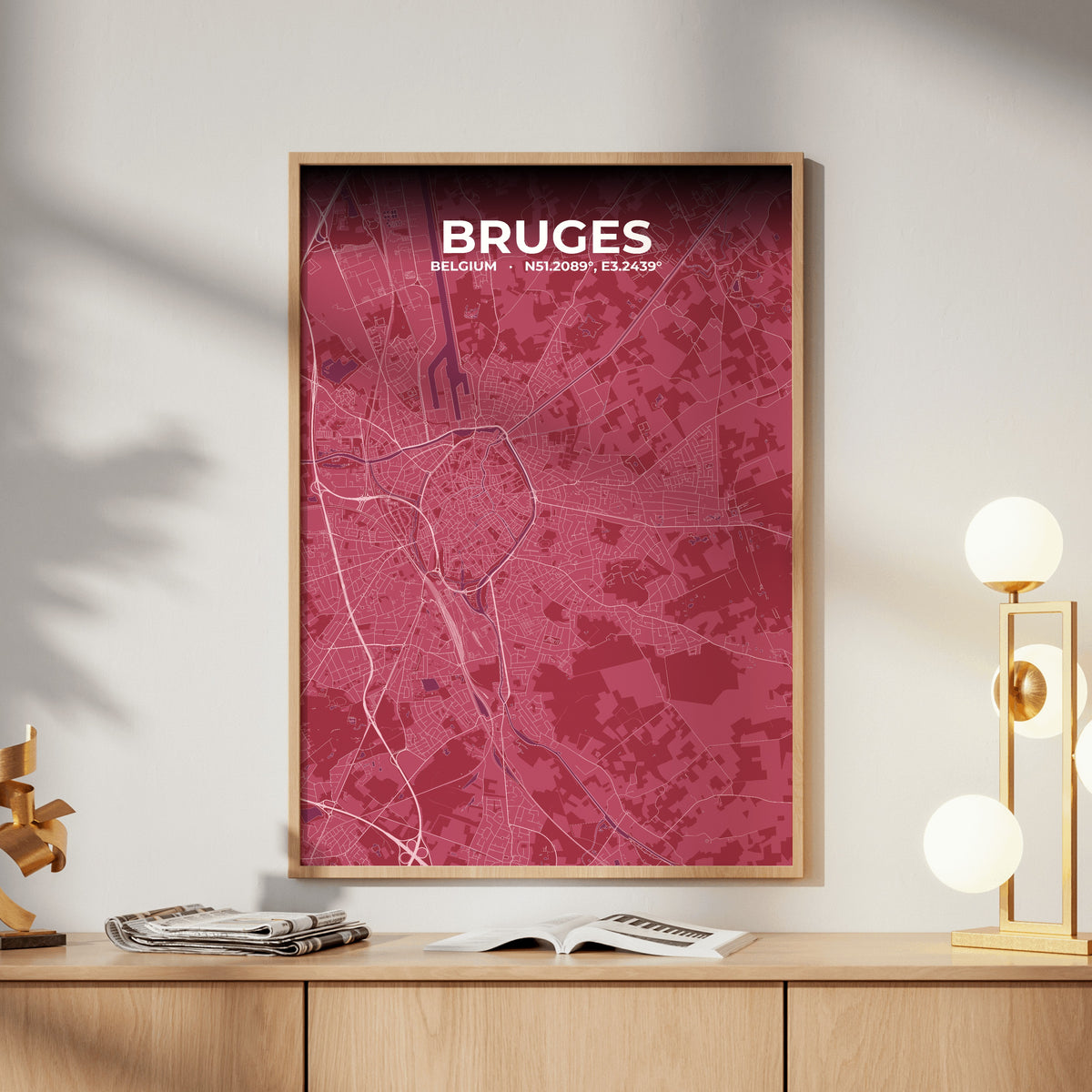 Bruges Scarlet Map Poster