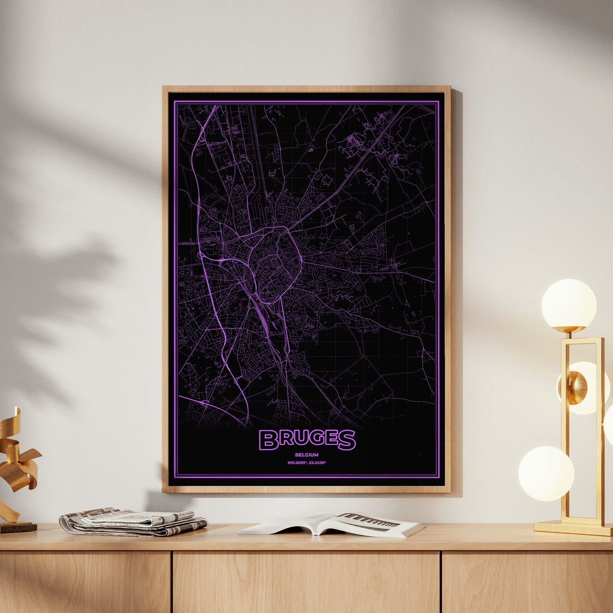 Bruges Phosphor Map Poster - EGA Violet