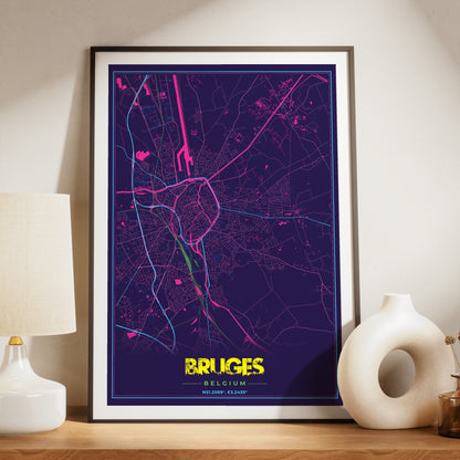 Bruges Cyberpunk Map Poster